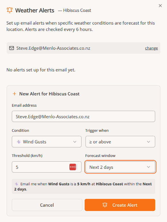 Construction weather early-warning notice generator input screen